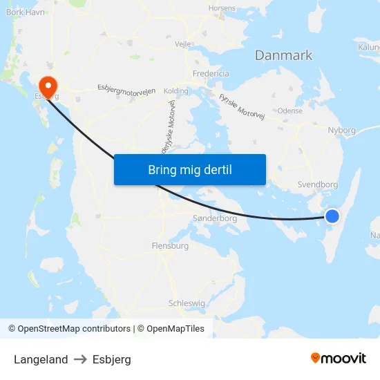 Langeland to Esbjerg map