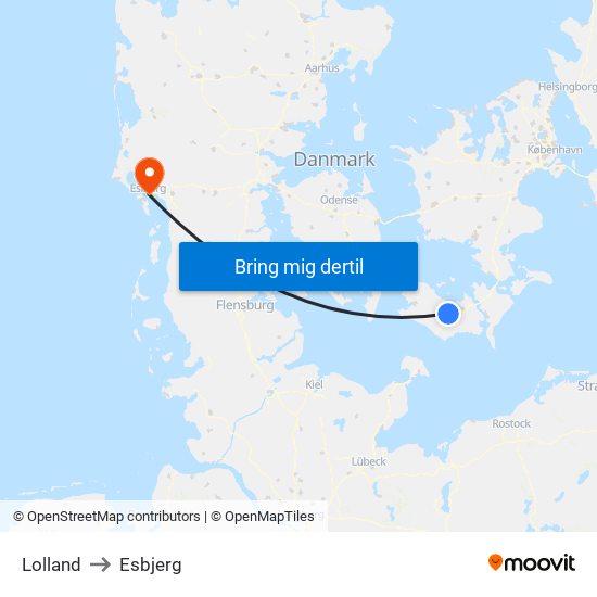 Lolland to Esbjerg map