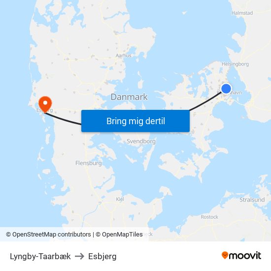 Lyngby-Taarbæk to Esbjerg map