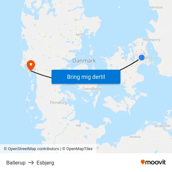 Ballerup to Esbjerg map