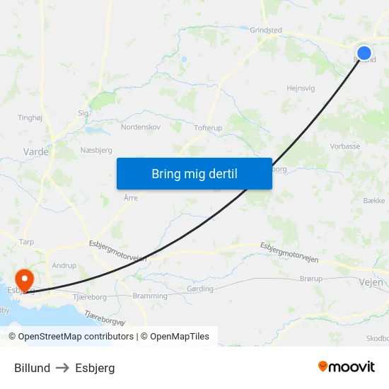 Billund to Esbjerg map