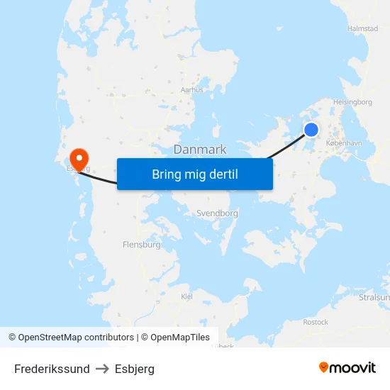 Frederikssund to Esbjerg map
