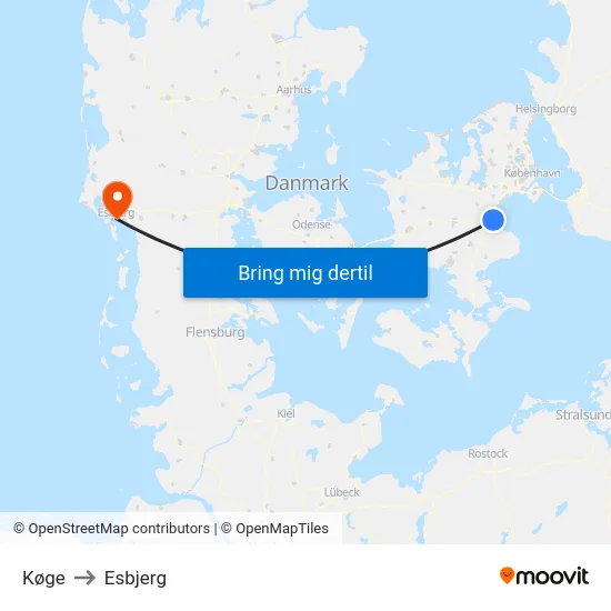 Køge to Esbjerg map