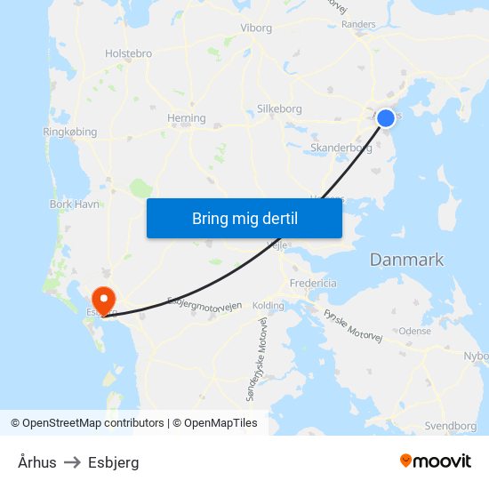 Århus to Esbjerg map