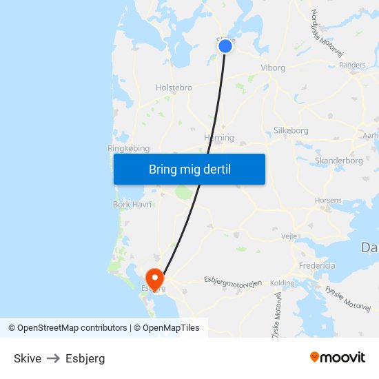 Skive to Esbjerg map