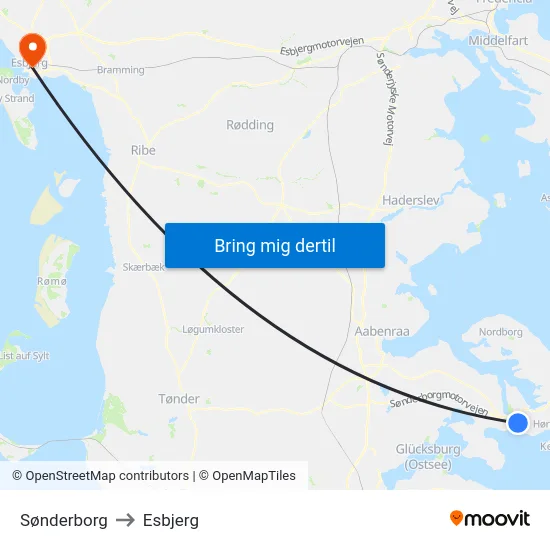Sønderborg to Esbjerg map