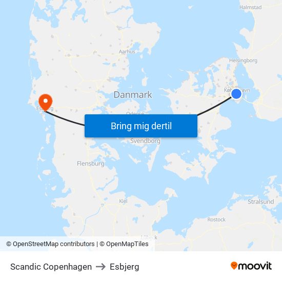 Scandic Copenhagen to Esbjerg map
