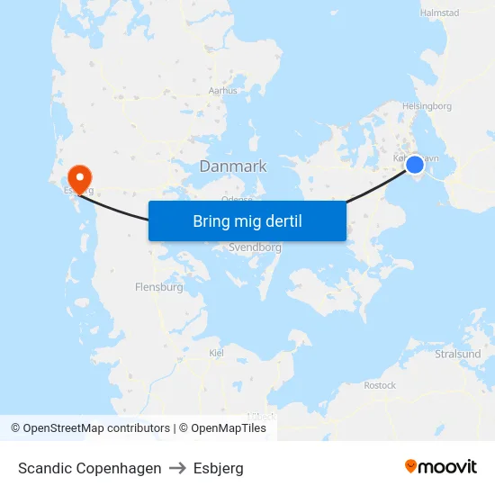 Scandic Copenhagen to Esbjerg map