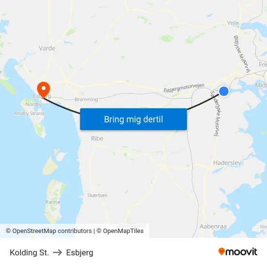 Kolding St. to Esbjerg map