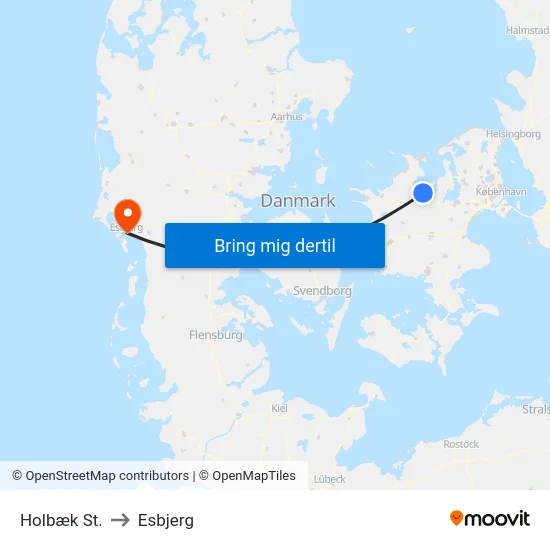 Holbæk St. to Esbjerg map