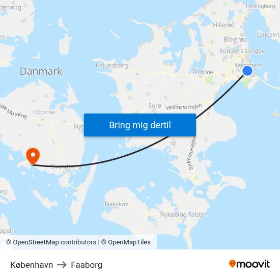 København to Faaborg map