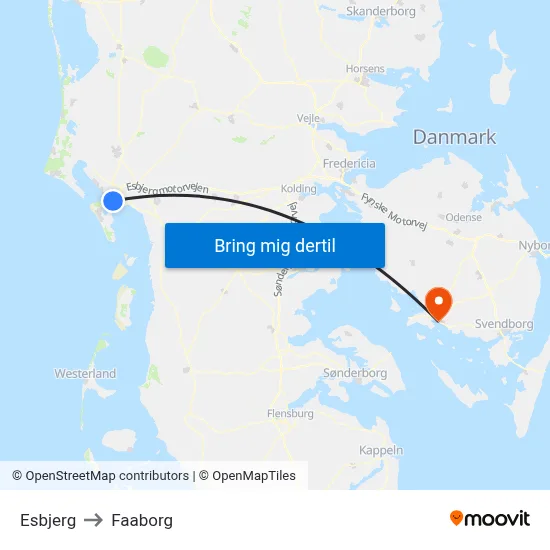 Esbjerg to Faaborg map
