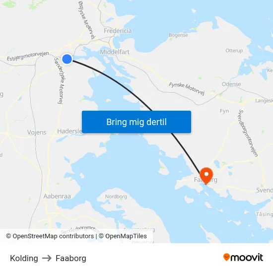 Kolding to Faaborg map