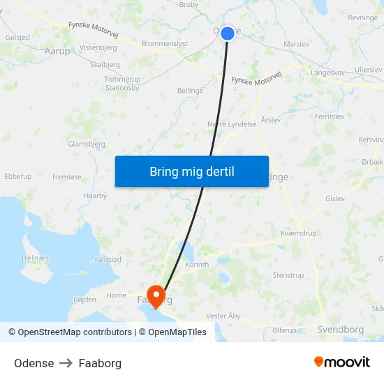 Odense to Faaborg map