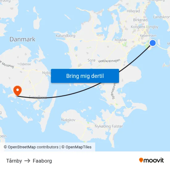 Tårnby to Faaborg map