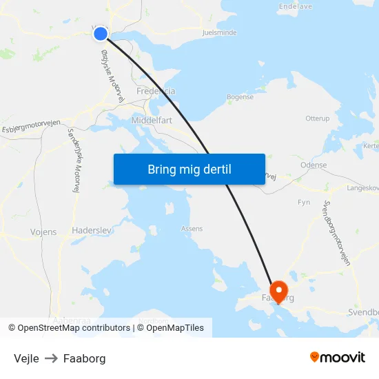 Vejle to Faaborg map