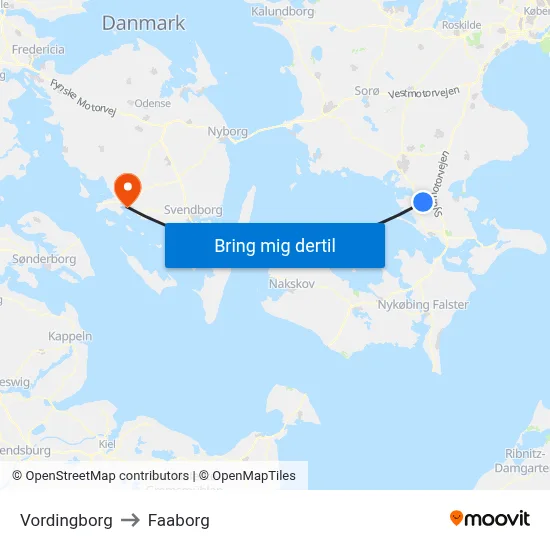 Vordingborg to Faaborg map