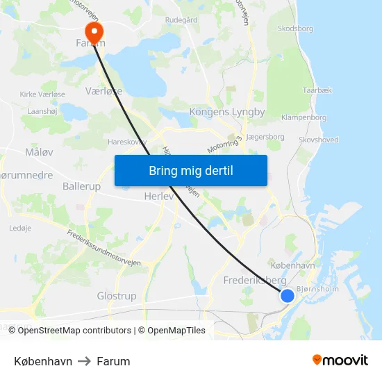 København to Farum map