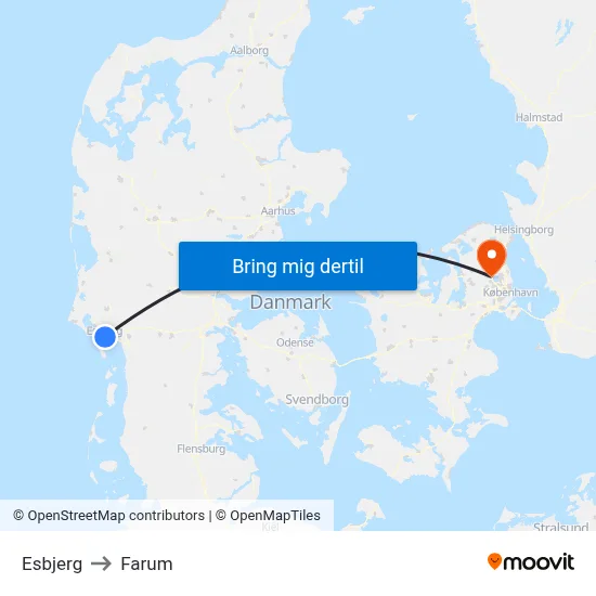 Esbjerg to Farum map
