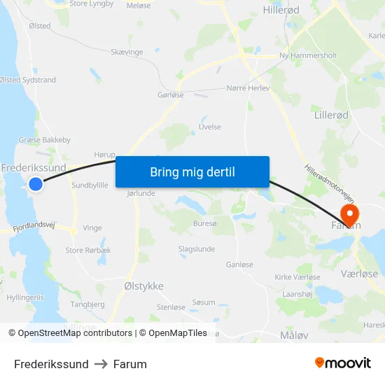 Frederikssund to Farum map