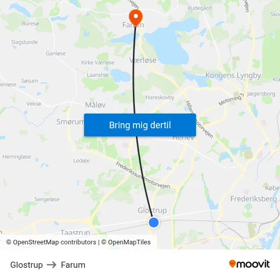 Glostrup to Farum map