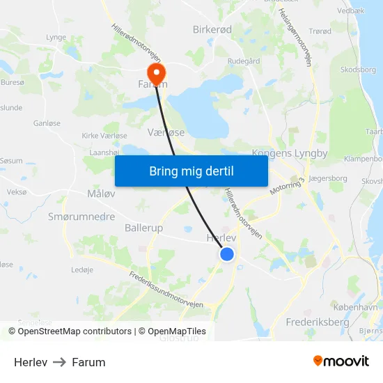 Herlev to Farum map