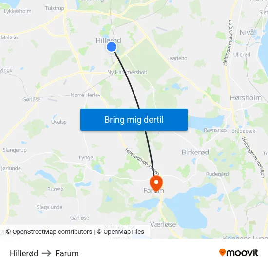 Hillerød to Farum map