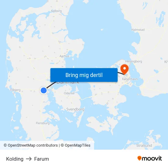Kolding to Farum map