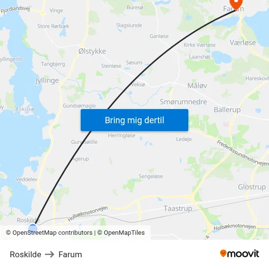 Roskilde to Farum map