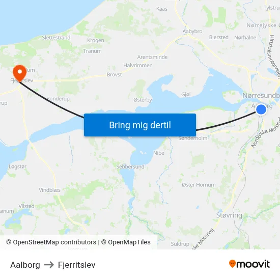 Aalborg to Fjerritslev map