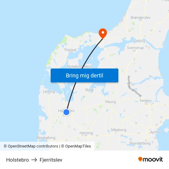 Holstebro to Fjerritslev map