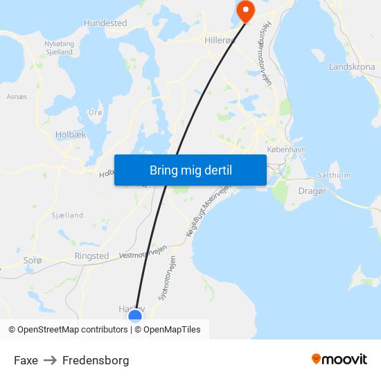 Faxe to Fredensborg map