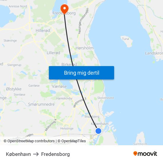 København to Fredensborg map