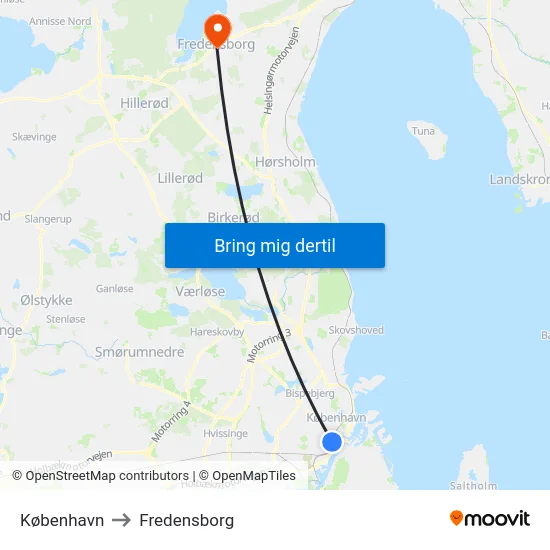 København to Fredensborg map
