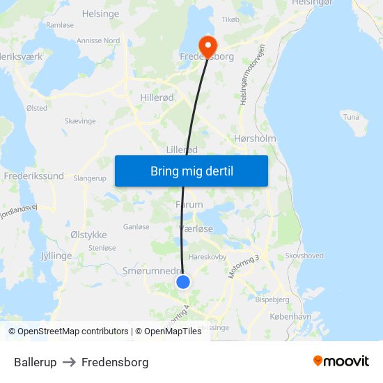 Ballerup to Fredensborg map