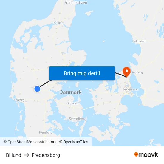 Billund to Fredensborg map