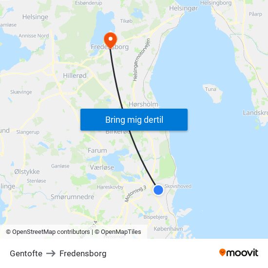 Gentofte to Fredensborg map