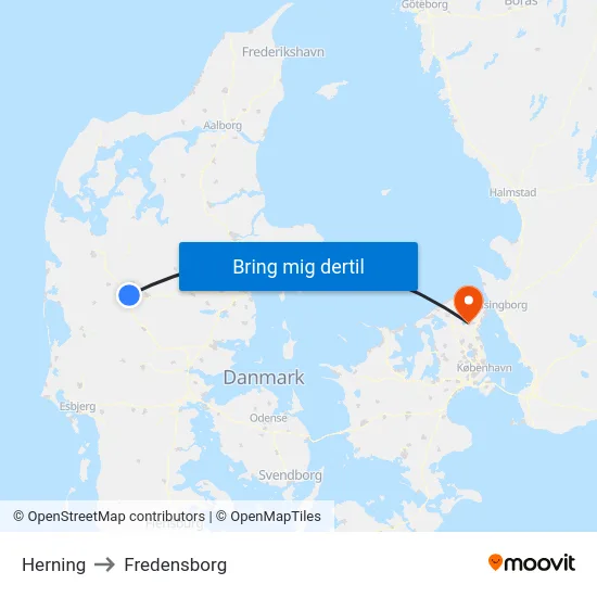 Herning to Fredensborg map
