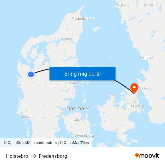 Holstebro to Fredensborg map