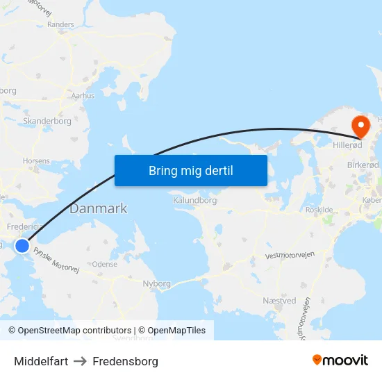 Middelfart to Fredensborg map