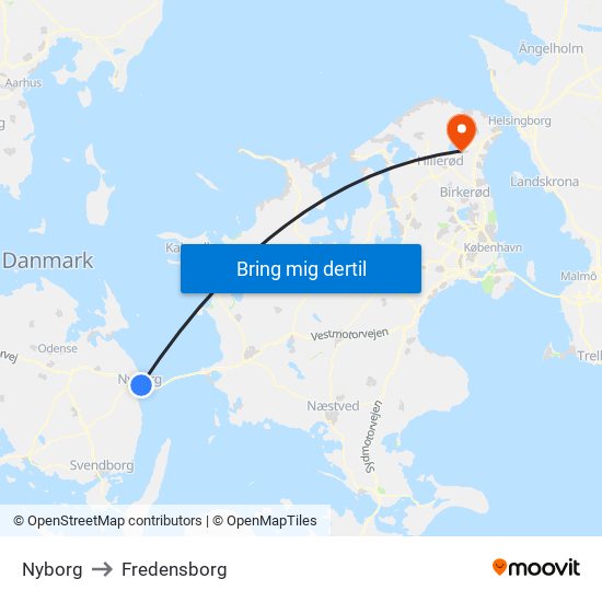 Nyborg to Fredensborg map