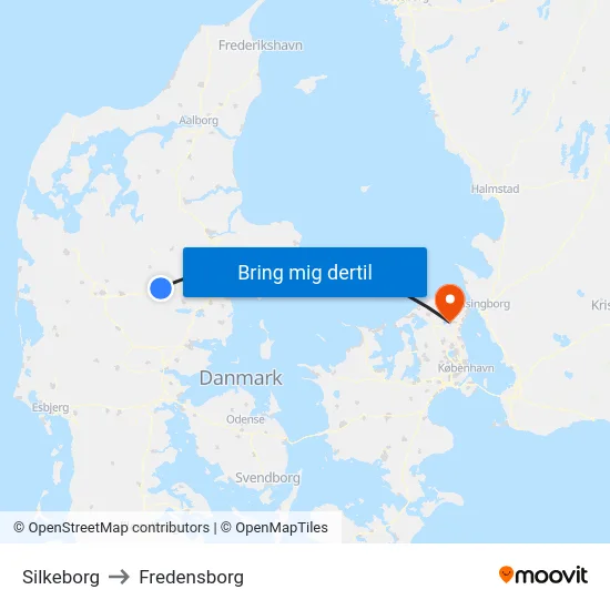 Silkeborg to Fredensborg map