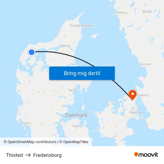 Thisted to Fredensborg map