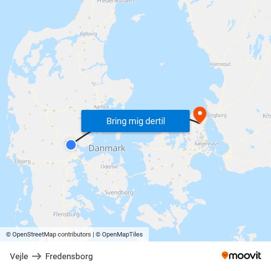 Vejle to Fredensborg map