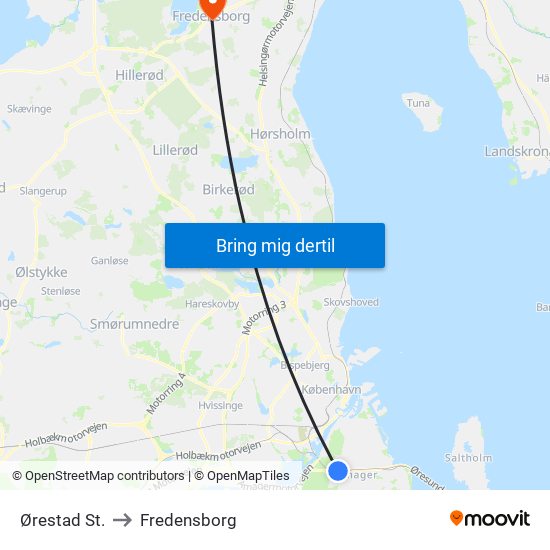 Ørestad St. to Fredensborg map