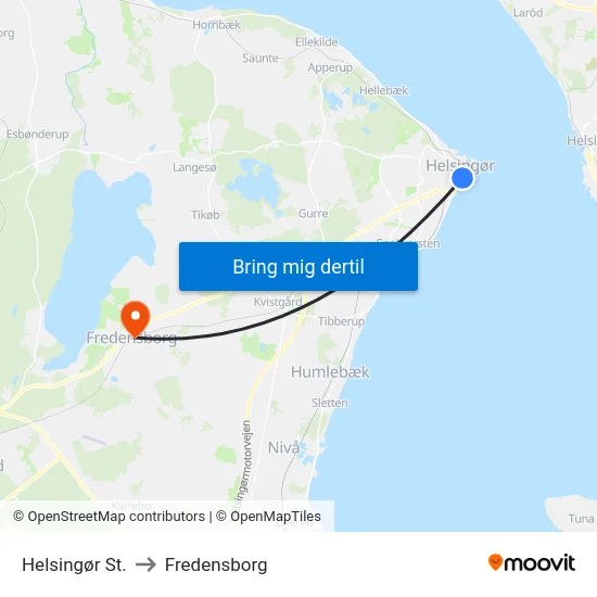 Helsingør St. to Fredensborg map