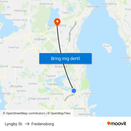 Lyngby St. to Fredensborg map