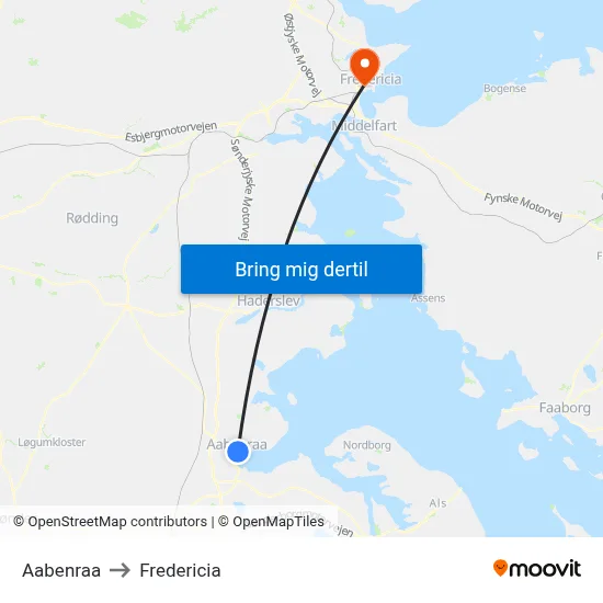 Aabenraa to Fredericia map