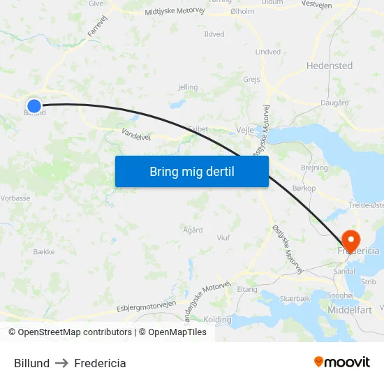 Billund to Fredericia map