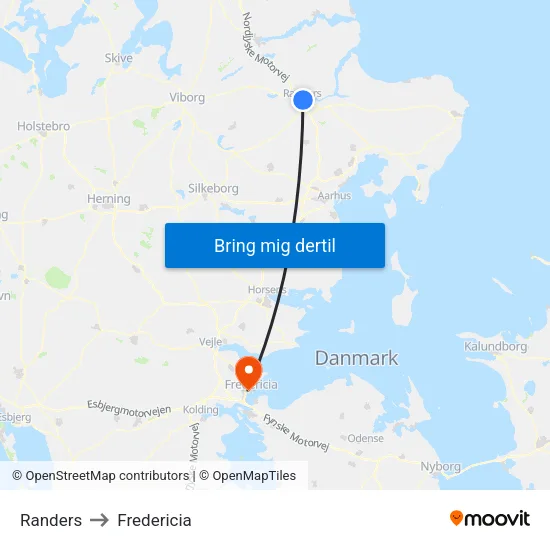 Randers to Fredericia map